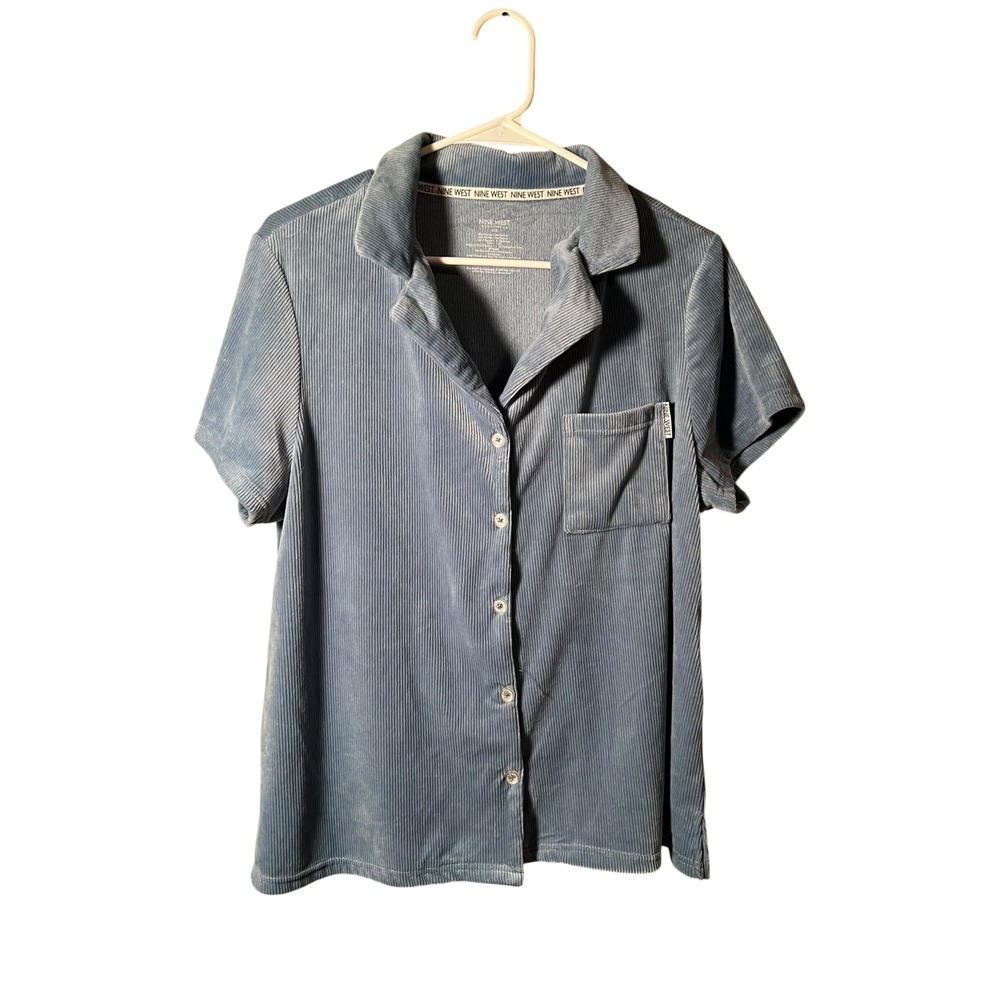 Nine West Sleep Women's Size Large Short Sleeve Corduroy Pajama Top Light Blue